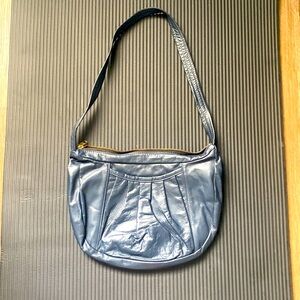 Vintage navy blue leather shoulder bag